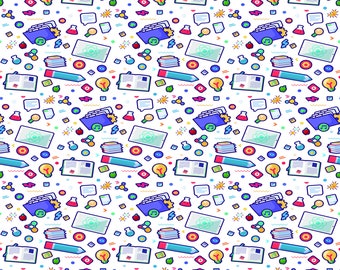 Classroom Graffiti Fabric,Graphic Print-Back to School Classroom Decorative Cotton Fabric,100% Cotton Fabric