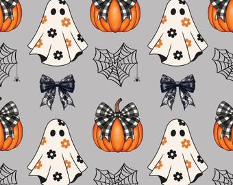 Coquette Halloween Seamless Pattern Fall Cotton fabric, Sold by the Yard
