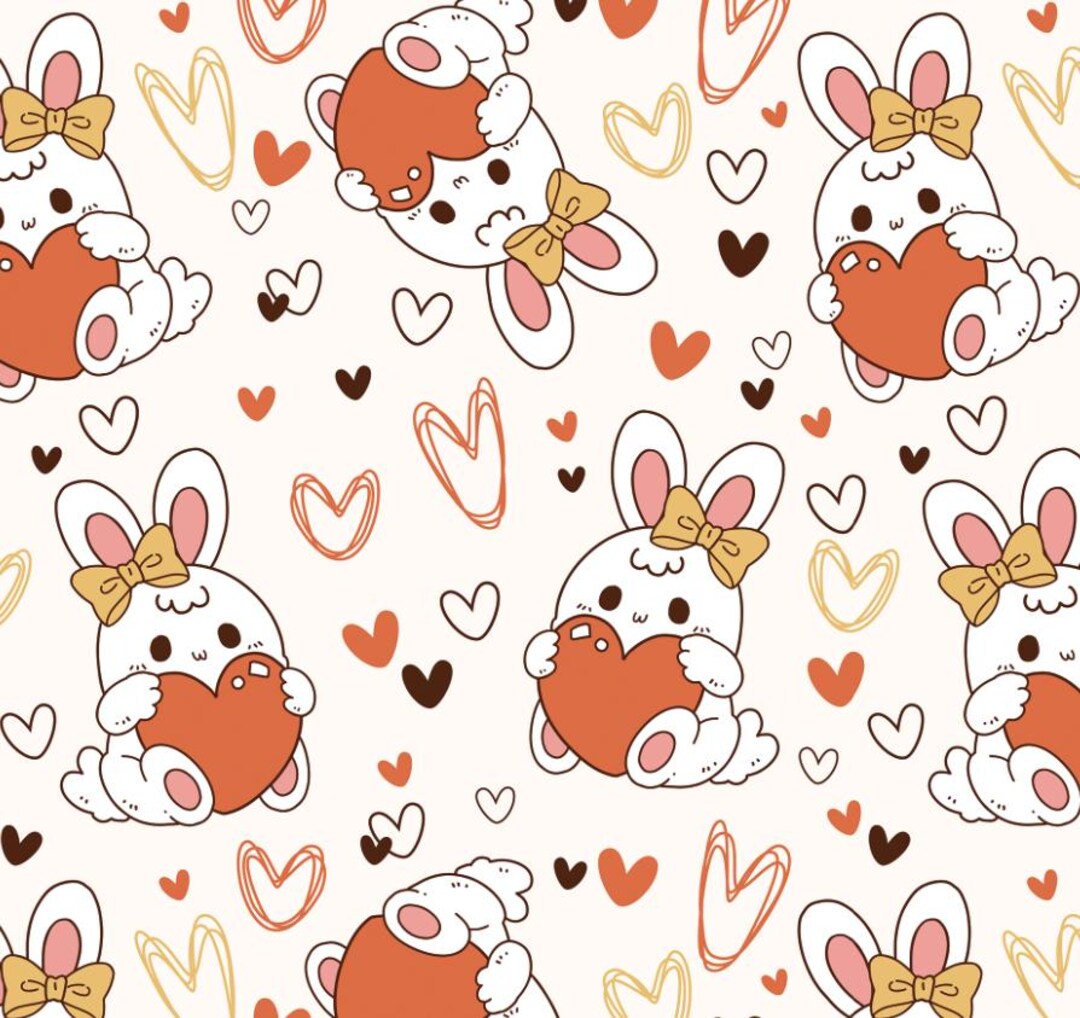 Cute Love Bunny Pattern Cotton Fabric - Cartoon Bunny Cotton Fabric ...