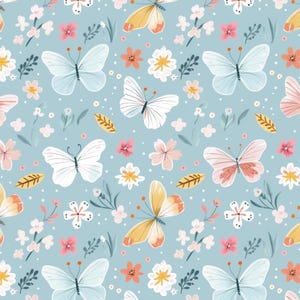 Spring Butterflies And Floral Fresh Pattern Pure Cotton Fabric Sold By Half Yard
