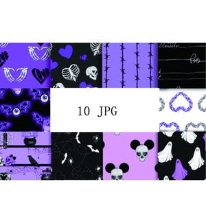 Purple Creepy Halloween Pattern Cotton fabric, Sold by the Yard