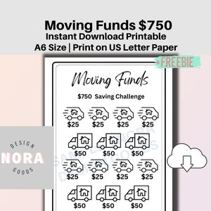 Moving Funds 750 Dollars Saving Challenge | Home Moving Expense|Saving Trackers | Personal Finance |Printable PDF| Mini Saving Challenge| A6