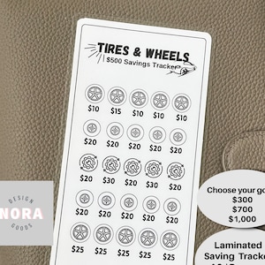 NEW Tires Wheels Funds Saving Challenge Tracker| Car fundsLaminated Saving Tracker/A6 Personal /Saving Challenges |Budgeting mini saving