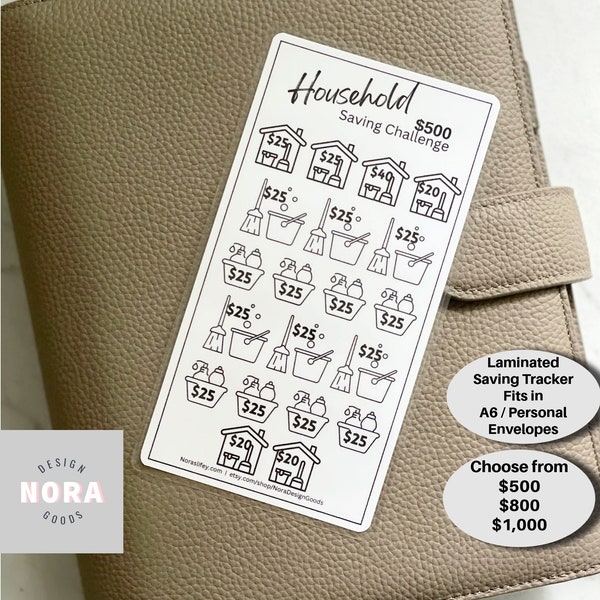 Household Fund Saving Challenge Tracker / House Essentials / Laminated Saving Challenge Tracker / Save for household / A6 Personal / Pantry