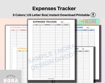 Expenses Tracker Printable: Monthly Budget Planner, 5 Colors (US Letter Size) (PDF Printable)