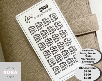 Gas Fund Saving Challenge Tracker: Laminated A6 Personal Vehicle