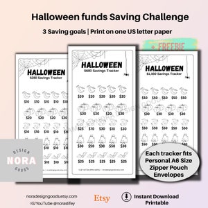 Halloween Funds Saving Challenge | Planner notes Sinking Fund|Printable PDF |Saving Trackers /Mini Savings Challenges Fits A6 Cash Envelope