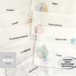 Paquete de 9 sobres para ahorrar dinero en efectivo para viajes / Sobre de vitela esmerilado laminado personalizado A6 DESAFÍO DE AHORRO / 6 sobres con anillas / Vacaciones