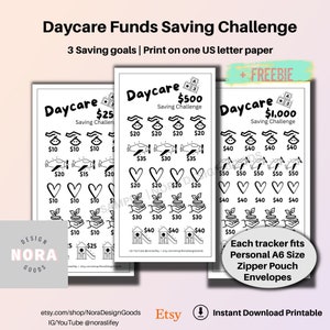Daycare Funds - Daycare Sinking Fund|Printable PDF |250 | 500| 1000 Savings Trackers Mini Savings Challenge A6 Cash Envelope Personal Financ