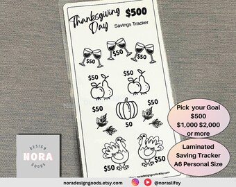 Thanksgiving Savings Challenge Tracker: Laminated A6 Personal Size