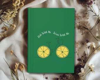 Lemon Bicycle Hardcover Journal: Quirky Green Writing Notebook