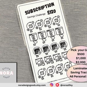 Subscription Funds Saving Challenge Tracker /Laminated Saving Tracker / A6 Personal / Cash Saving Challenges | Budgeting mini saving
