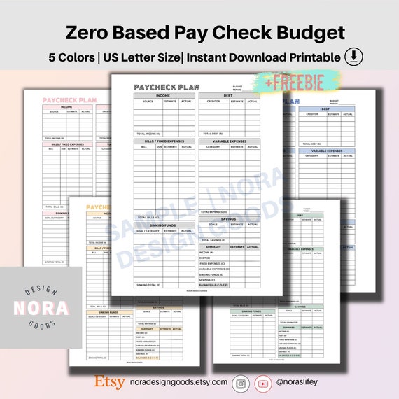 Zero Based Budget Planner: Monthly Overview, 5 Colors (US Letter) (PDF Printable)