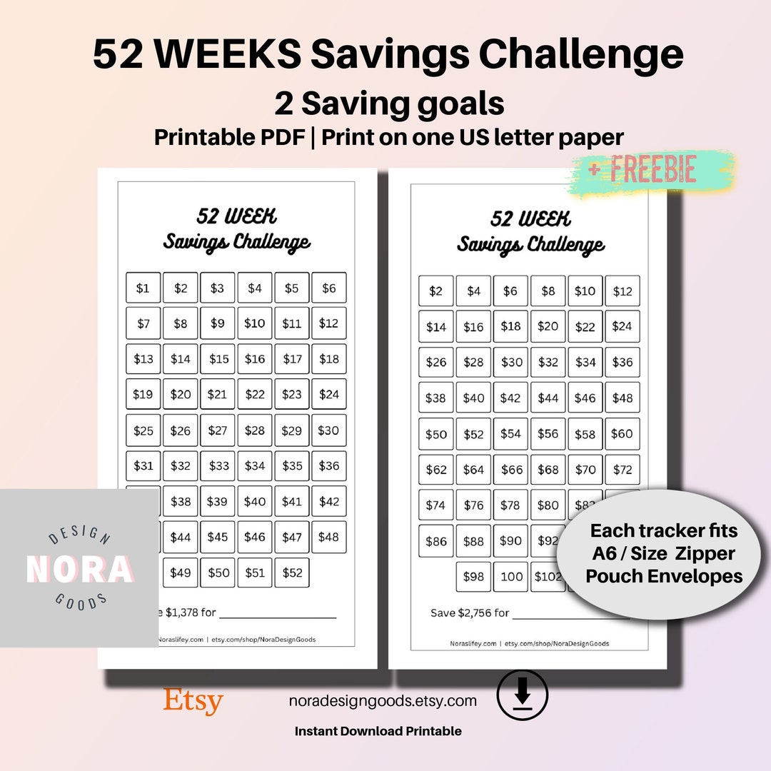 52 Week Saving Challenge Printable PDF Save 1378/ 2756/ Saving Trackers