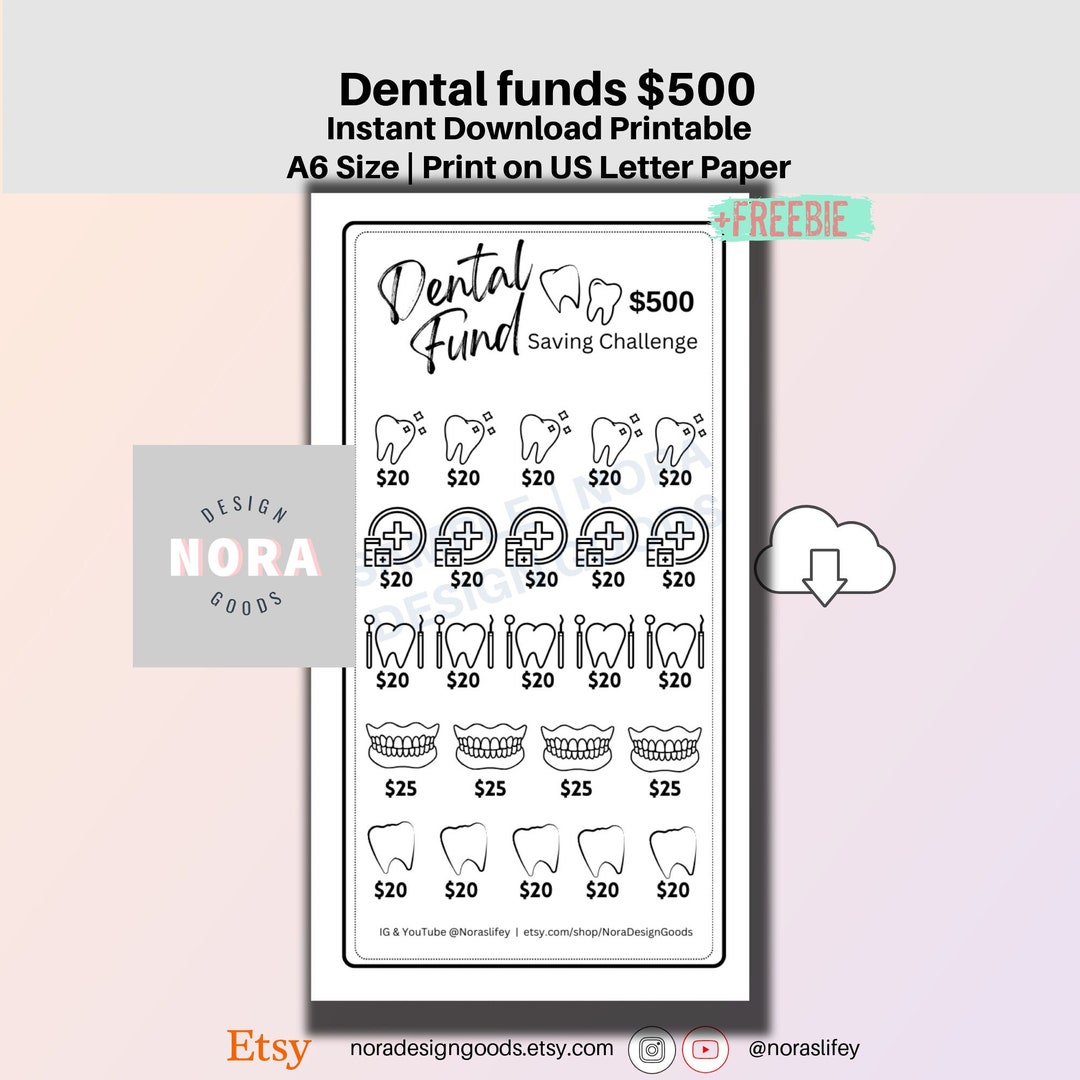 Dental Funds 500 Saving Challenge Saving Tracker Finance printable PDF