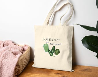 Kale Yeah Vegan Cotton Canvas Tote Bag: Eco-Friendly Market Bag