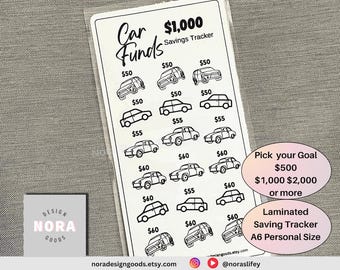Car Funds Saving Challenge: Laminated A6 Tracker