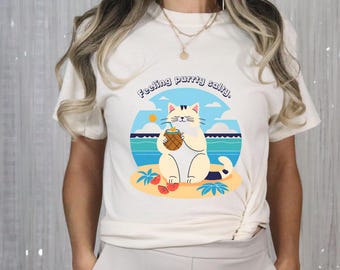 Cat Lover T shirt , Summer Vibes Shirt, Feeling Puuurty Salty , Beach T-Shirt, Funny Pet Apparel