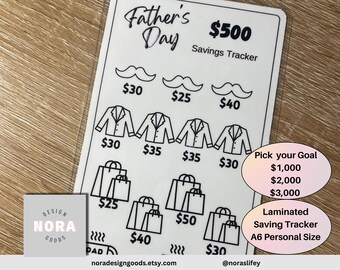 Father's Day Savings Challenge Tracker: Laminated A6 Personal Goal saving, Target funds
