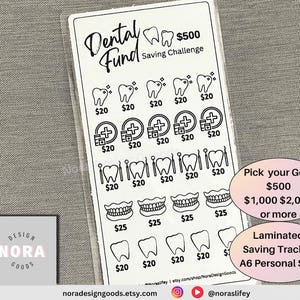 Dental Funds Saving Challenge Tracker| Debt Payoff|Laminated Saving Tracker/A6 Personal /Cash Saving Challenges |Budgeting mini saving