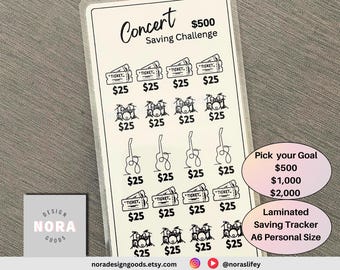 Concert Saving Challenge Tracker: Laminated A6 Personal