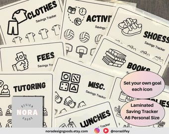 School Savings Challenge Tracker: Laminated A6 Kids Education Funds
