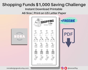 1000 dollars Shopping Saving Challenge Printable PDF Mini Saving \tracker  A6 Envelope Personal finance Personal Finance Cash Budgeting