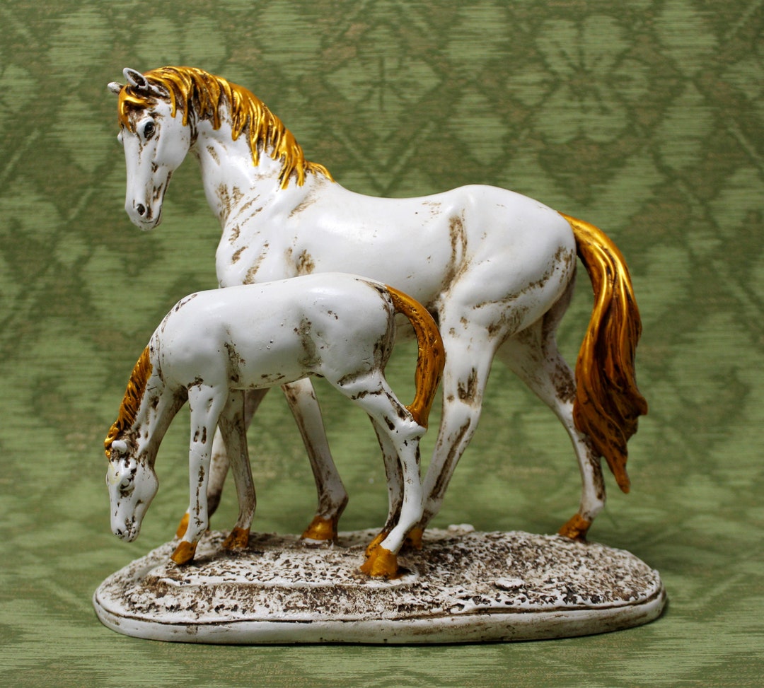 Running Horse Statue on Golden Square Base Decorative Showpiece Animal