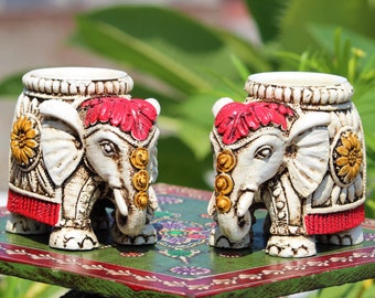 Handmade Multi Color Standing Elephant Set Of 2 Tea Light Cup Candle Holder | Elephant Cup Candle Holder | Animal Candle Holder Showpiece