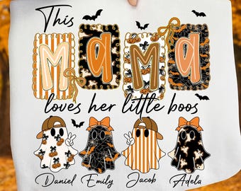 Spooky Mama PNG: Halloween Ghost Family, Custom Kids Name (Digital File)