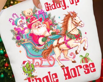 Preppy Western Christmas PNG: Giddy Up Jingle Horse Png, Santa Claus Png, Colorful Horse Christmas, Xmas Holiday (Digital Download)
