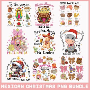 Mexikansk jul png-paket, Pan Dulce png, spansk jul png, Conchas-träd png, Navidad Tis the Season png, rosa jul, jultröja