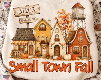 Custom Zip Code Small Town Autumn PNG: Autumn Village Png, Fall Vibes Png, Cozy Season (Digital Download)