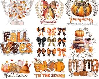 Autumn Sublimation Bundle, Fall Vibes Png, Fall Coquette Png, Autumn Png, Autumn Leaves Pumpkin Png, Tis The Season Png, Fall Shirt Design