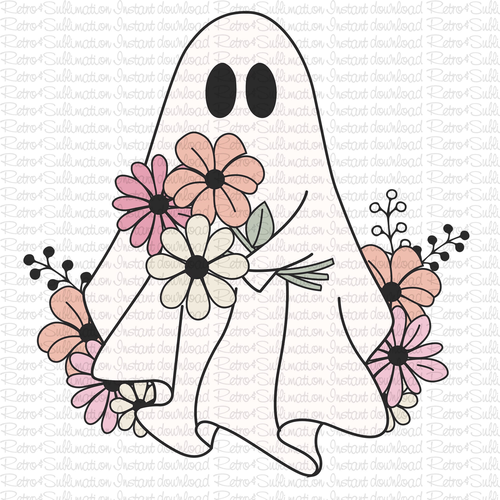 Ghosh Flower Svg, Retro Floral Ghost Svg, Cute Halloween Ghosts Svg, Girly Halloween Svg, Cute Ghost Png Designs, Spooky Vibe