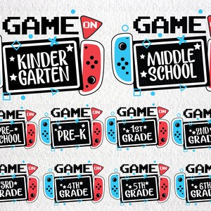 Game on Bundle Svg, Back to School Svg voor gamers, 1e schooldag voor gamers, 1e 2e 3e 4e 5e grappig gamen, videogamecontroller