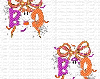 Cute Boo Ghost Halloween PNG, Boo Halloween Png, Checkerboard Boo Sublimation, Spooky Season Png, Kawaii Ghost With Pink Bow Png, Digital