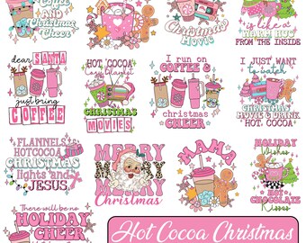 Pacchetto di cioccolata calda natalizia in formato PNG, Pacchetto di caffè natalizio in formato PNG, Natale rosa in formato PNG, Babbo Natale rosa in formato PNG, Natale retrò in formato PNG, Regali di Natale