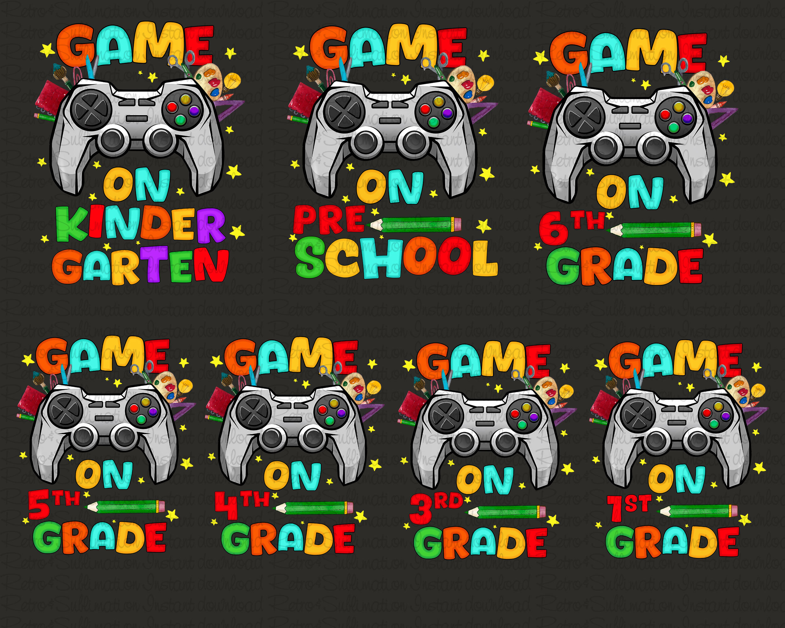 Game On Bundle Png, Back To Schul Bundle, Game On Kindergarten Bundle, 1. Schultag für Gamer, Png für Gamer, digitaler Download