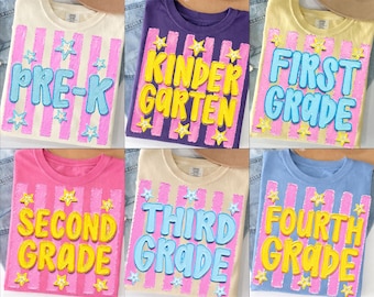 Retro Striped School PNG Bundle: Trendy Summer Png, Handpainted Design, Last Day Of School Png, Pre-K To Fourth Grade (Digital Download)