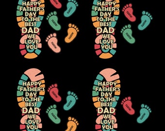 Personalized Fathers and Childs Foot Svg Bundle, Happy Father's Day Svg, Dad Kid Footprints Svg, Custom Kids Name, Personalized Gifts