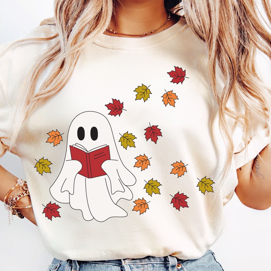 Bookish Ghost Svg, Ghost Autumn Svg, Halloween Autumn Vibes Svg, Cute ...