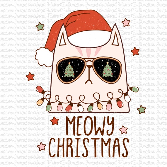 Meowy Christmas Png, Christmas Cats Png, Merry Christmas Png, Retro Christmas Png, Cat love png, Funny Christmas, Christmas Animals Png