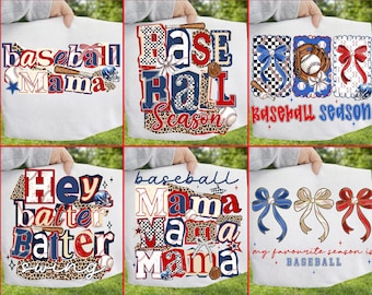 Retro Baseball Mama PNG Bundle: Coquette Bow, Game Day (Digital Download)
