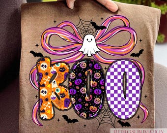 PNG de Halloween con fantasma coqueto: Diseño de camiseta con lazo preppy BOO (Descarga digital)