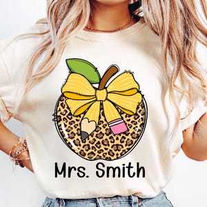 Personalized Leopard Apple Teacher PNG, Cute Pencil Bow Png,  Back To School Png, Teacher Life Png, Yellow Bow Png, Teacher Appreciation PNG
