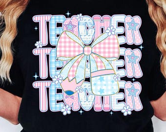 Preppy Teacher Coquette Png, Preppy Teacher Pencil Bow Png, Teach Love Inspire Png, Grandmillennial Floral Png, Coquette Bow Png, Teacher