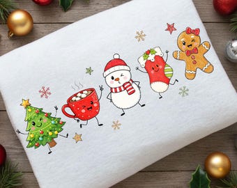 Dibujos navideños PNG: Lindos dibujos navideños PNG, Feliz Navidad PNG, Muñeco de nieve con árbol de Navidad y pan de jengibre (Descarga digital)