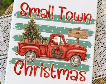 Small Town Christmas PNG: Vintage Red Truck Sublimation, Striped Christmas Png, Merry Xmas Png, Digital Download