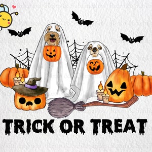 Personalized Dogs Trick Or Treat Funny Halloween Cute Dog Ghost, Custom Pet Halloween Png, Retro Spooky Season, Funny Halloween Pumpkin Png